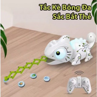 Đồ Chơi Tắc Kè Bông Điều Khiển Từ Xa Tự Động Đổi Màu Sắc Đèn LED Và Phóng Lưỡi Bắt Thẻ Côn Trùng Di Chuyển , Lắc Đuôi