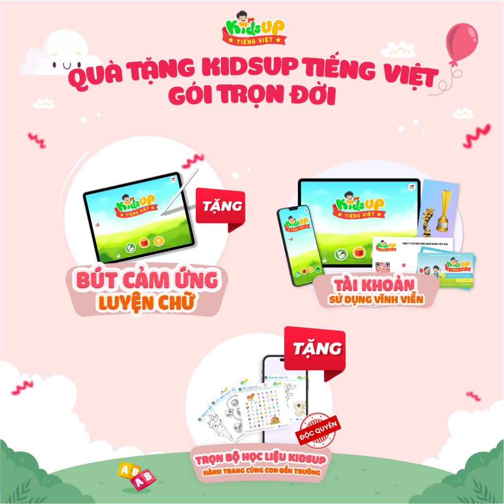Khóa học Kids Up - KidsUp Tiếng Việt Gói Trọn Đời Tặng Bút Cảm Ứng