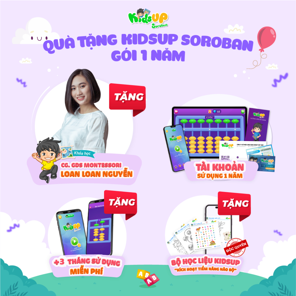 Khóa học Kids UP - KidsUp Soroban Gói 1 Năm Tặng 3 Tháng KUS_1Y