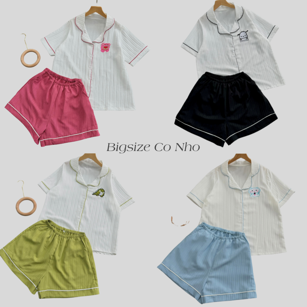 Bộ Đồ Ngủ Pijama Nữ Tay Ngắn Vải Xốp Đôi Mềm Mịn Thoáng Mát Lên Phom Xinh Xắn Có Size 50kg-95kg SET825