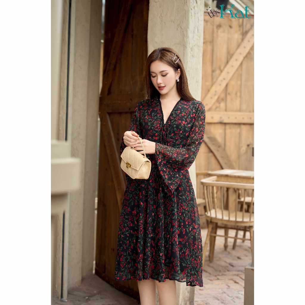 Đầm Hoa Đầm Clare The Kat House, vải chiffon Hàn, ôm vừa vặn, tôn dáng, xinh xắn dễ thương
