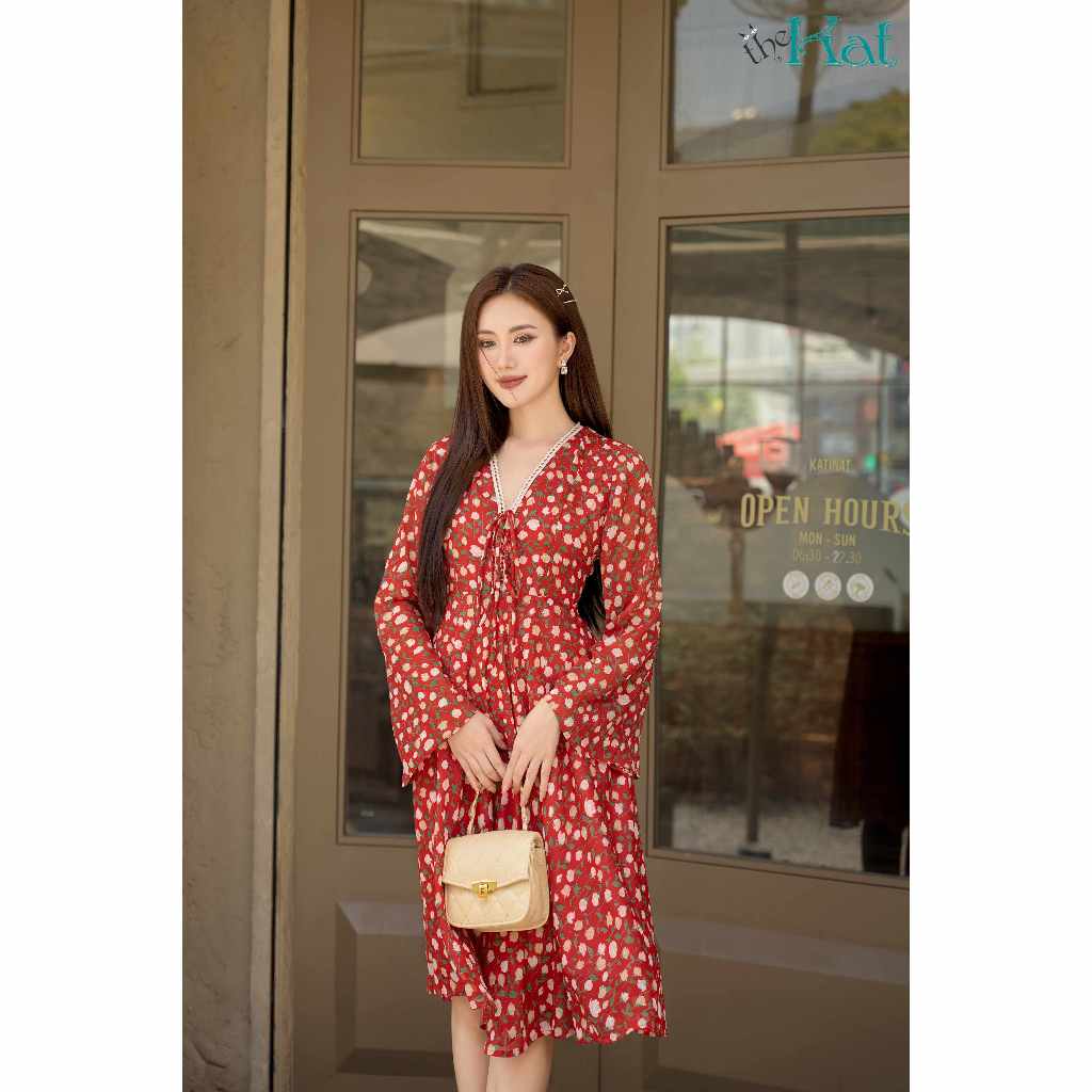 Đầm Hoa Đầm Clare The Kat House, vải chiffon Hàn, ôm vừa vặn, tôn dáng, xinh xắn dễ thương