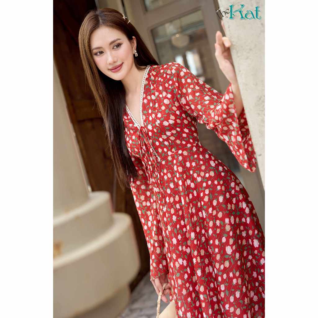 Đầm Hoa Đầm Clare The Kat House, vải chiffon Hàn, ôm vừa vặn, tôn dáng, xinh xắn dễ thương