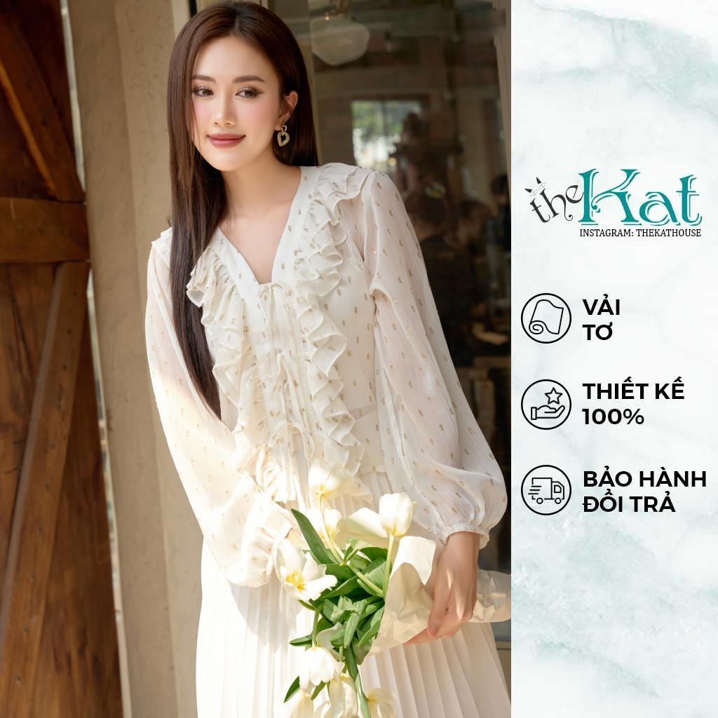 Áo Cloudy The Kat House, vải tơ mỏng, dài tay, tôn dáng, xinh xắn dễ thương