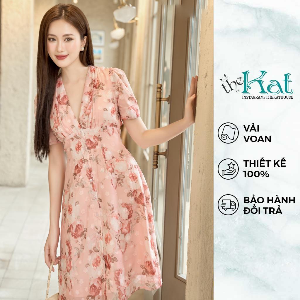 Đầm Hoa Camila The Kat House, vải voan ép, ôm vừa vặn, tôn dáng, xinh xắn dễ thương