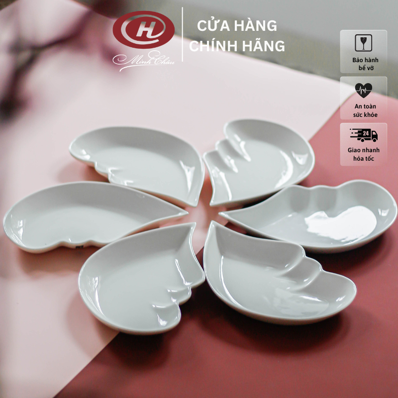 Bộ 6 Đĩa Trang Trí Hình Trái Tim Trắng Trơn - Sứ Minh Châu