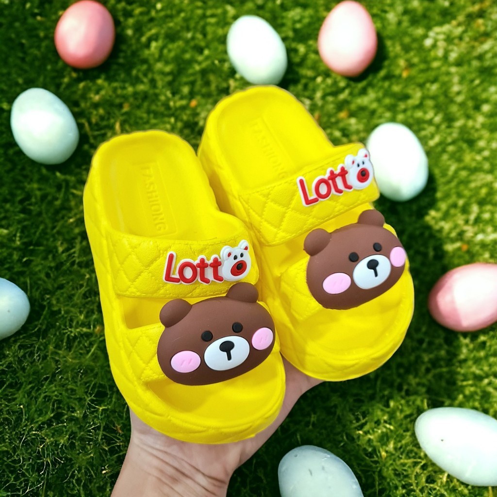 Dép bánh mì cho bé gái hình gấu lossto siêu dễ thương, dép 2 quai chống nước đế cao siêu nhẹ và mềm - PHOM TO LÙI SIZE