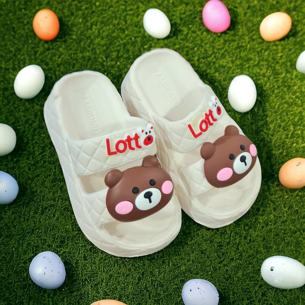 Dép bánh mì cho bé gái hình gấu lossto siêu dễ thương, dép 2 quai chống nước đế cao siêu nhẹ và mềm - PHOM TO LÙI SIZE