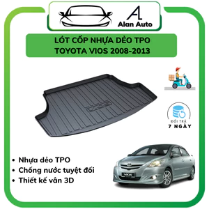 Lót cốp nhựa xe Toyota Vios 2008-2013, Khay lót côp nhựa chống nước, nhựa dẻo tpo bền bỉ