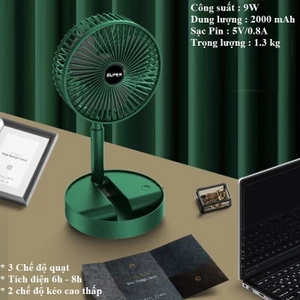 Quạt Mini Để Bàn Sạc Tích Điện Gấp Gọn Fan A9, Siêu Mát Cho Mùa Hè, Siêu Tiện Dụng 3 Cấp Độ