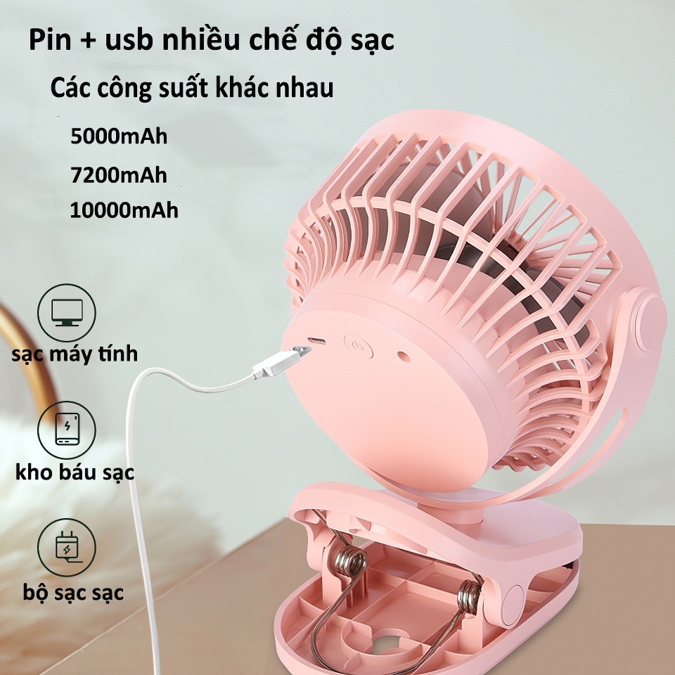 trường học, văn phòng , xe đẩy cho bé Quạt mini sạc điện 10000 mah quạt kẹp GF07 Thích hợp cho máy tính để bàn,