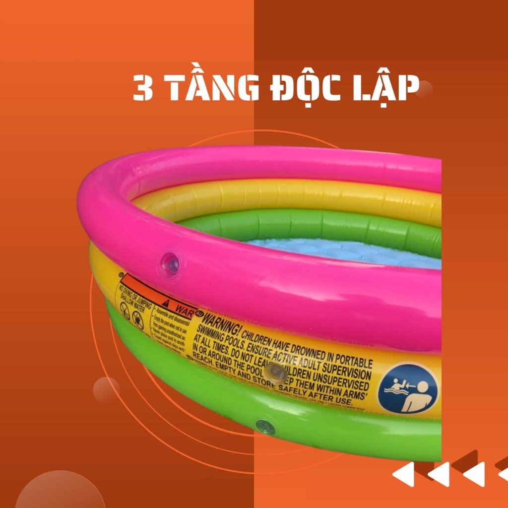 Bể bơi phao tròn 3 màu 3 tầng đáy 2 lớp cho bé chơi nghịch nước chơi nhà bóng xúc cát