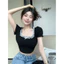 Áo thun croptop cổ vuông kiểu pháp phối ren độc đáo nơ nhí thời trang dành cho nữ hàng QC cao cấp(KÈM ẢNH THẬT)-HH013