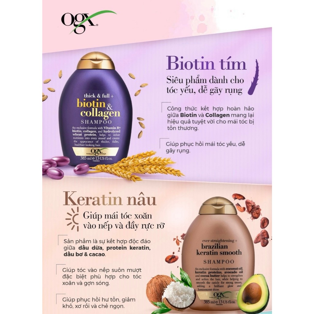 Ảnh Dầu gội xả OGX Thick Full Biotin Collagen phục hồi, chống rụng, kích mọc tóc 385ML 4