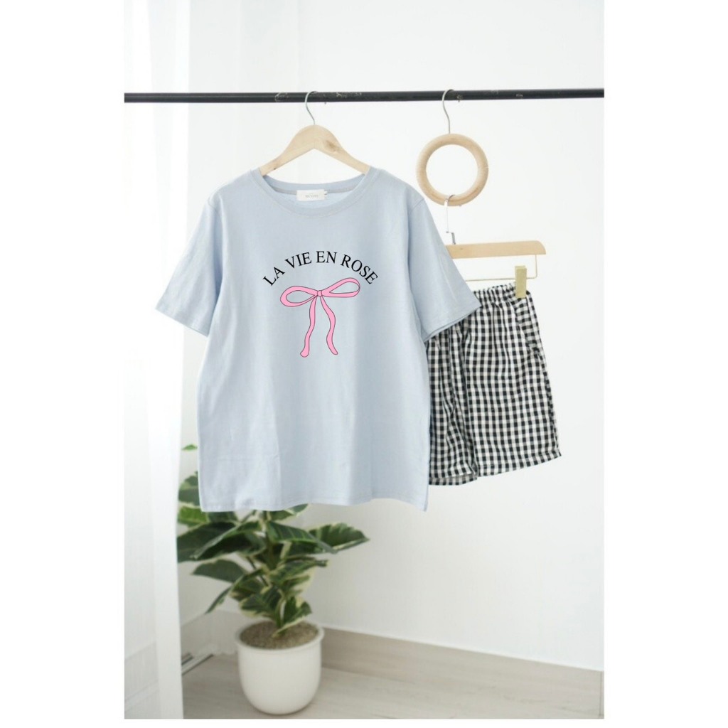 Sét đồ nữ áo quần đùi caro, áo ngắn tay in hình JULY, đồ bộ nữ mặc nhà, mặc đi chơi mát mẻ