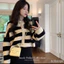 Áo khoác cardigan dáng crtoptop len cúc vàng kẻ sọc phong cách trẻ trung , nữ tịn hàng QC (KÈM ẢNH THẬT ) -TD054