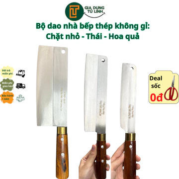 Bộ dao nhà bếp: Dao chặt nhỏ, Dao thái, Dao gọt hoa quả - Thép trắng không gỉ - Dao làng nghề Đa Sỹ