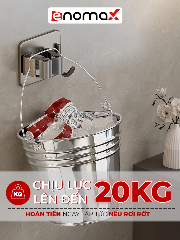 Ảnh Kẹp cây lau nhà, chổi Enomax chất lượng inox 304 cao cấp. Dán tường bằng keo dán. Bảo hành 10 năm (Eno 0201 - 0205) 3