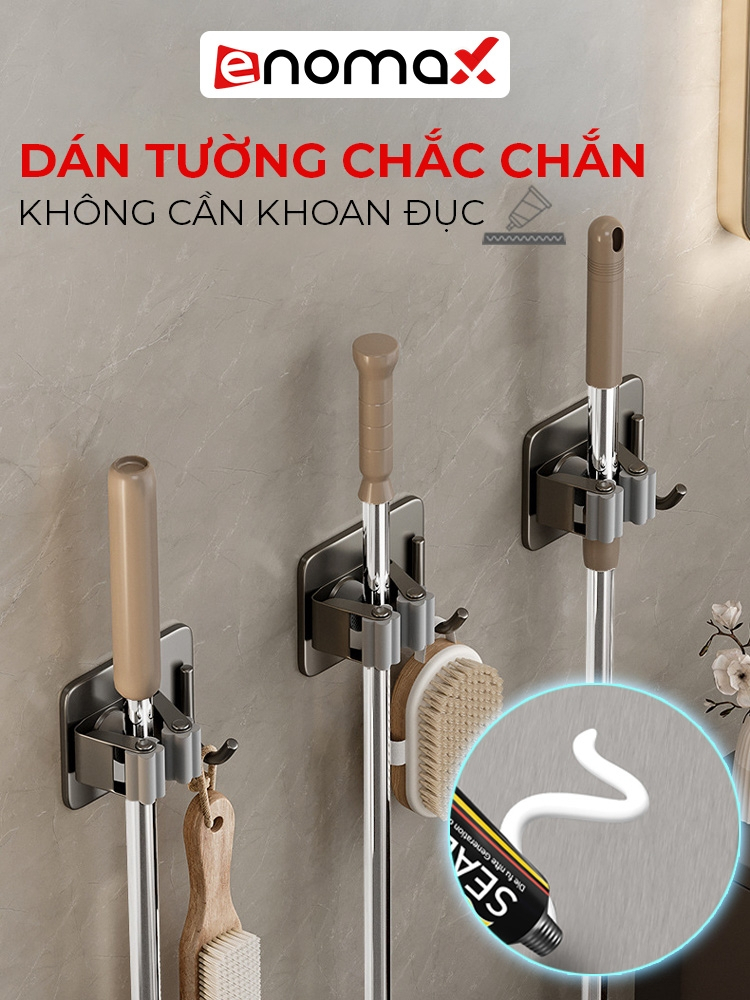 Ảnh Kẹp cây lau nhà, chổi Enomax chất lượng inox 304 cao cấp. Dán tường bằng keo dán. Bảo hành 10 năm (Eno 0201 - 0205) 4