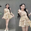 Set Áo Yếm Hoa Thô Ren Tầng Mix Quần Tacta Trắng Siêu Xinh
