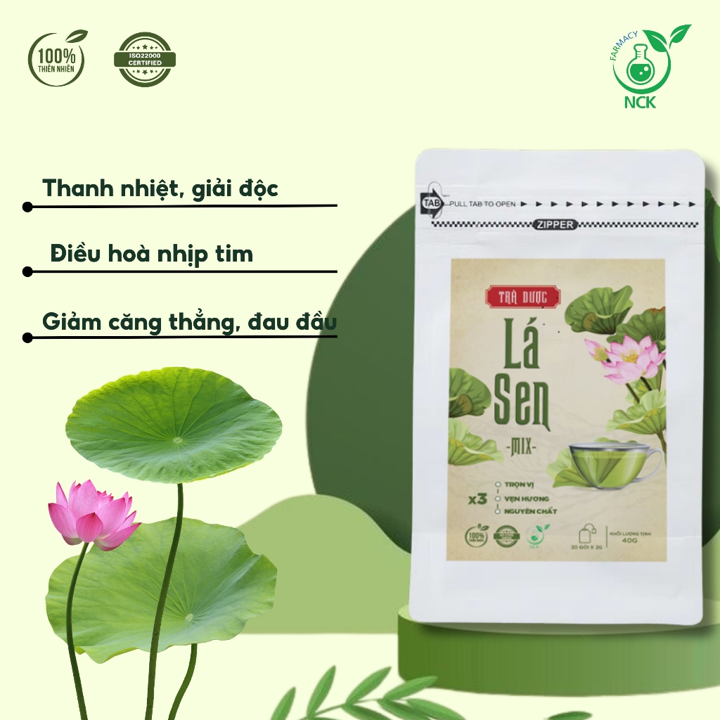 Trà Dược Lá Sen Mix NCK - Thanh Nhiệt, Giải Độc, Giảm Căng Thẳng Stress (20 Gói x2g)