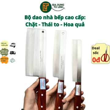 Bộ dao nhà bếp: Dao chặt lớn, Dao thái, Dao gọt hoa quả (Dao đa năng loại cao cấp)