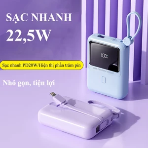 Sạc dự phòng 10000mAh sạc nhanh 22,5W mini cầm tay tích hợp 2 dây sạc phù hợp với Iphone Samsung Oppo PD01S