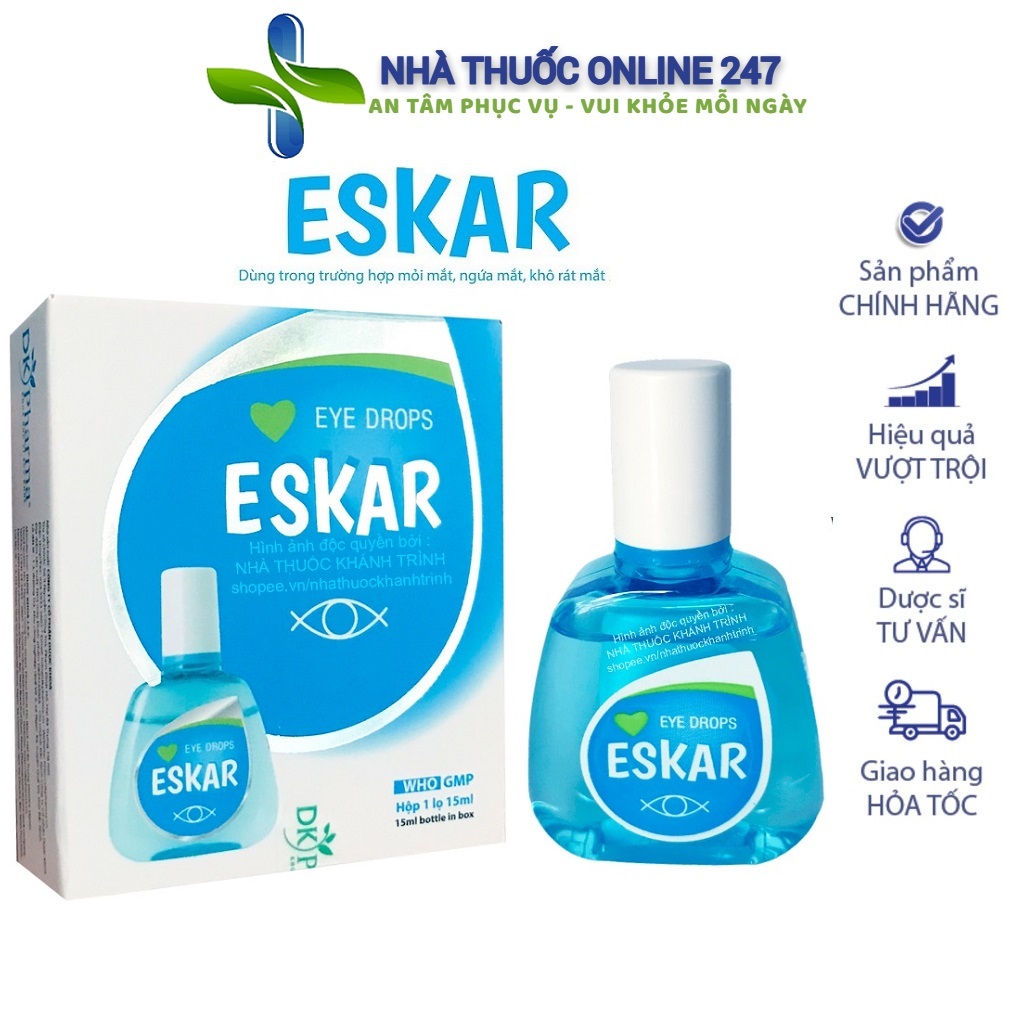 Nước nhỏ mắt Eskar Dk 15ml, ngừa đau mỏi mắt, rửa mắt, chống khô rát ...