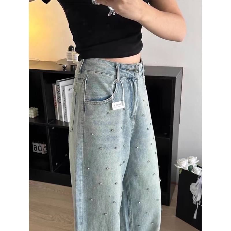 M.H STYLE ORDER Quần jean dày dặn phong cách cổ điển Mỹ cỡ lớn dành cho nữ mùa hè dáng rộng, ống rộng, ống rộng