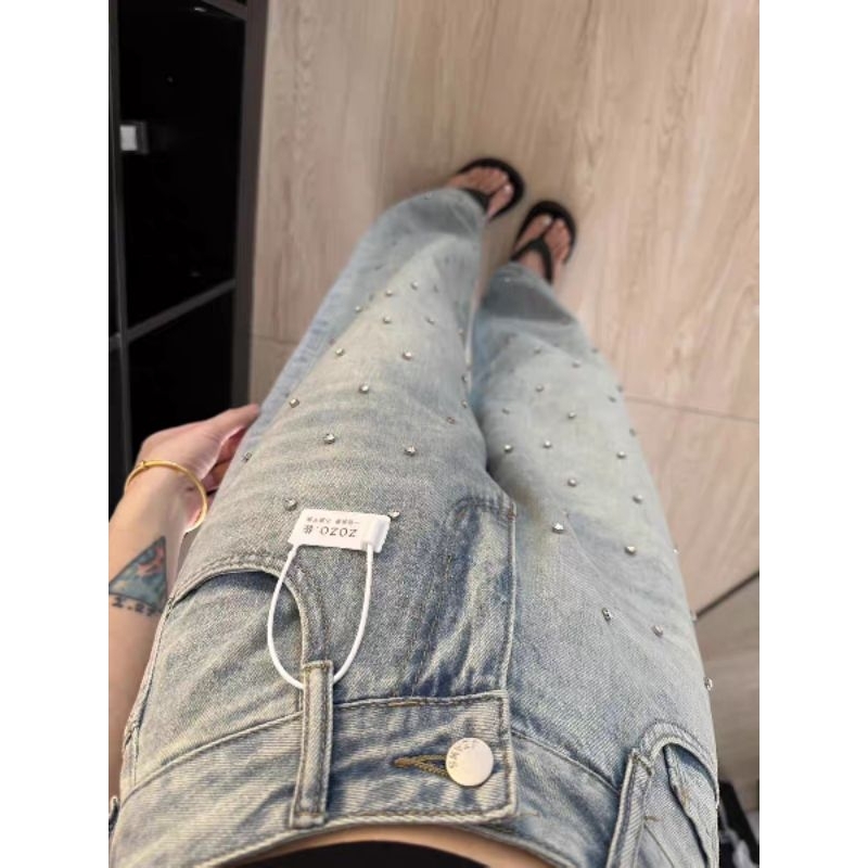 M.H STYLE ORDER Quần jean dày dặn phong cách cổ điển Mỹ cỡ lớn dành cho nữ mùa hè dáng rộng, ống rộng, ống rộng