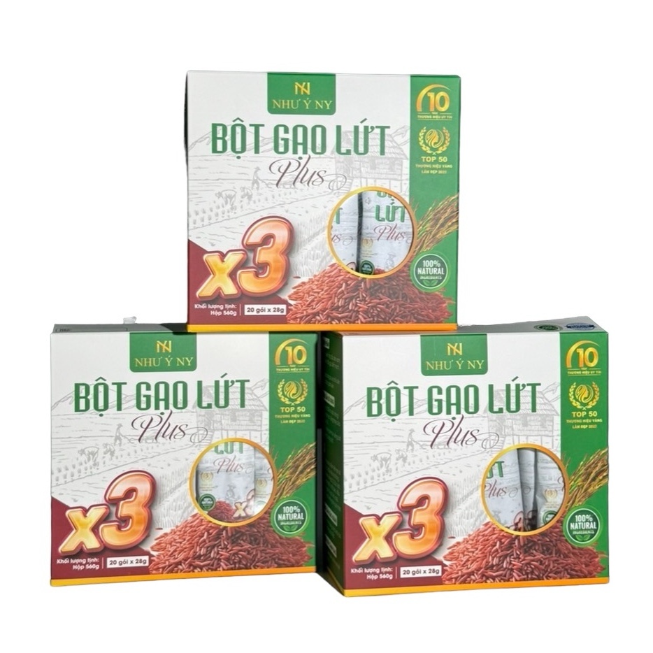 [Mua 3 hộp Plus] Bột gạo lứt Plus X3 Như Ý hộp 20 gói hỗ trợ giảm cân,giảm mỡ dùng thay cho bữa ăn, hộp 20 gói