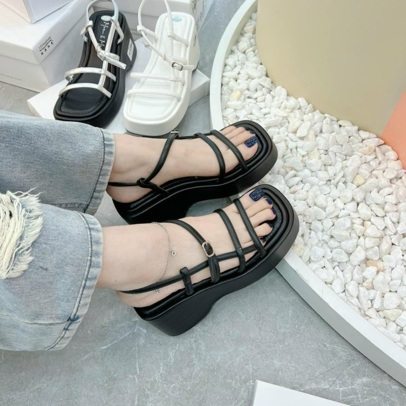 SANDAL XUỒNG NỮ QUAI MẢNH CAO 8CM - GIÀY DÉP QUỲNH PÉ
