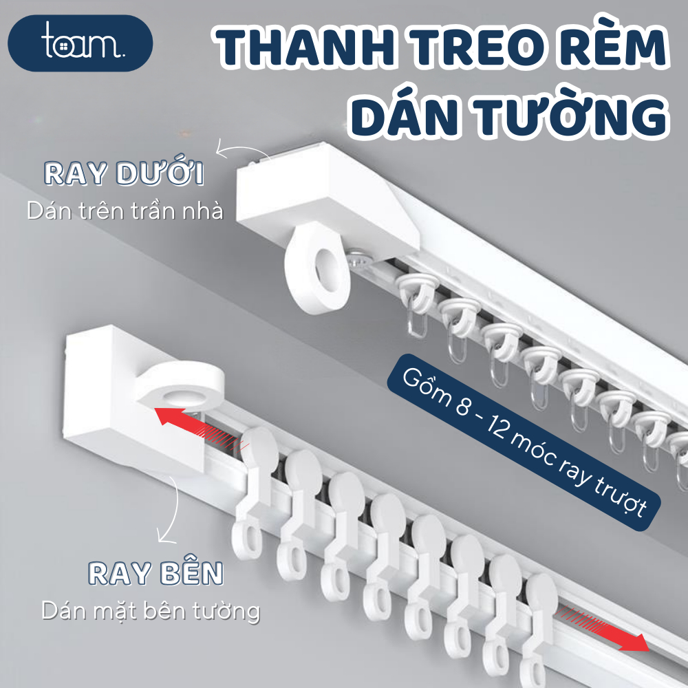 Thanh treo rèm dán tường 3M chịu lực TOAM không cần khoan tặng kèm móc ...