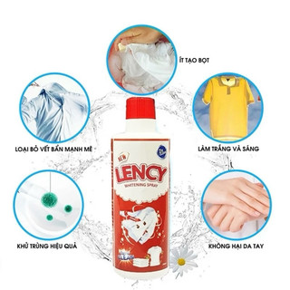 [Tặng Vòi ] Tẩy Trắng Quần Áo LENCY 500ml, Công Nghệ Đức Tẩy Mốc, Ố Vàng, Không Phai Màu - Dùng Cả Vải Trắng, Màu