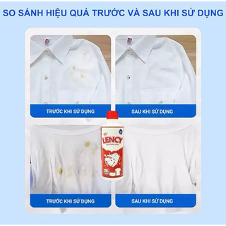 [Tặng Vòi ] Tẩy Trắng Quần Áo LENCY 500ml, Công Nghệ Đức Tẩy Mốc, Ố Vàng, Không Phai Màu - Dùng Cả Vải Trắng, Màu
