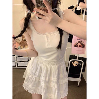 Áo hai dây croptop nữ phối ren có khuy nút dễ thương
