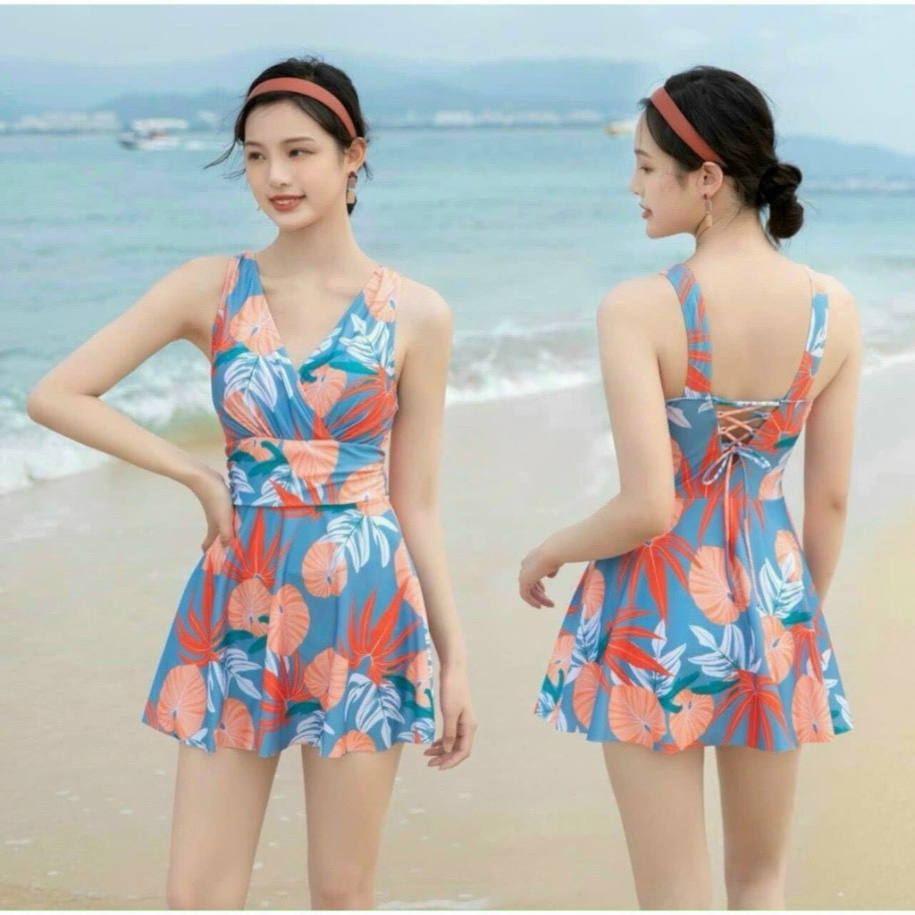 (SIZE M, L, XL) Đồ Bơi Nữ Bikini  Liền Thân, Váy Xòe Họa Tiết Hoa2 Màu BIKINI HAN.T SHOP