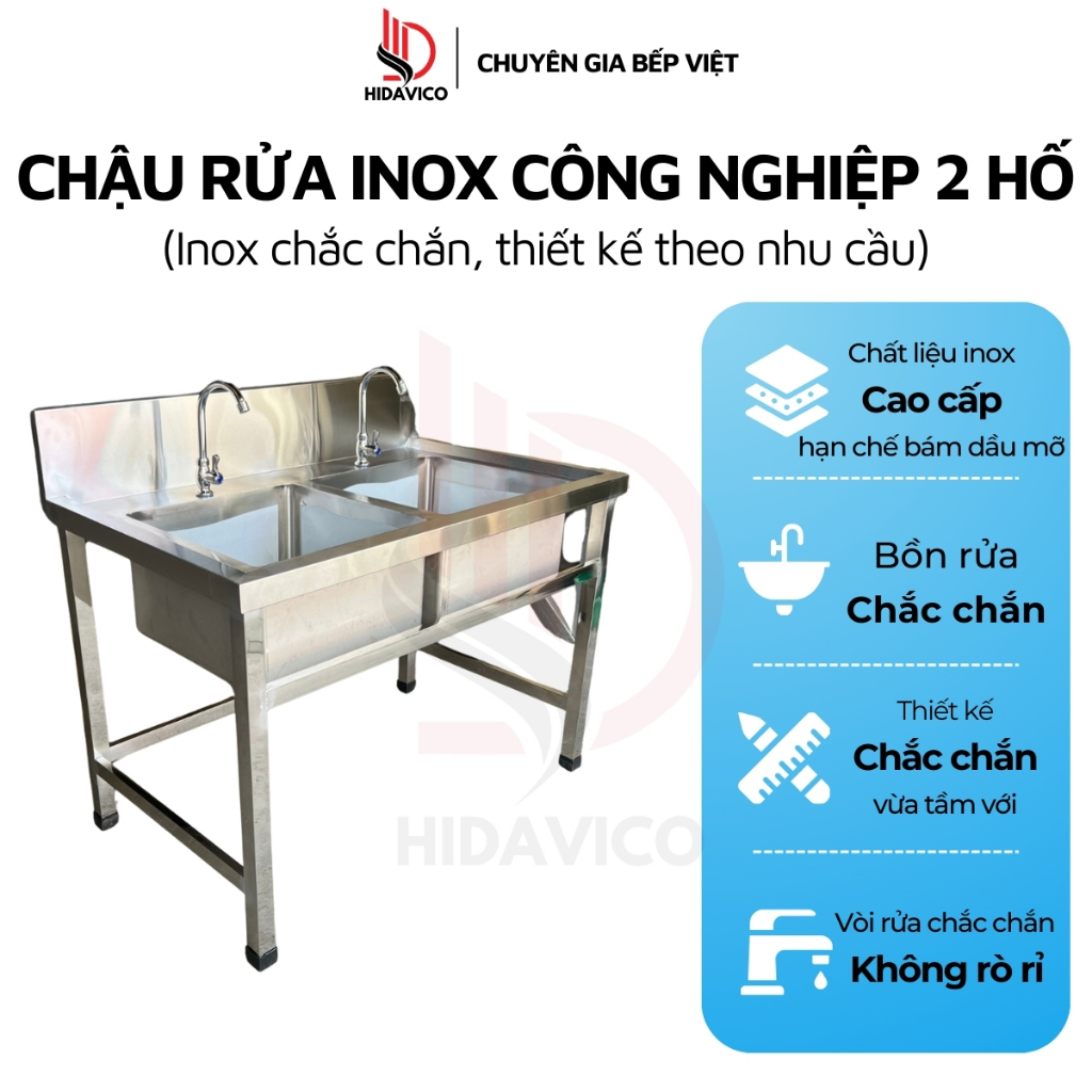 Kệ Rửa Chén inox Có Chân 2 Hố Hidavico, Bồn Rửa Chén Công Nghiệp Đứng ...