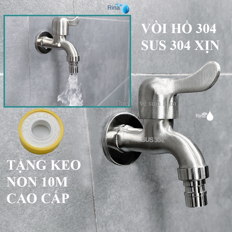 Vòi nước, vòi hồ inox SUS 304 xả nước siêu mạnh gắn dây tưới ống dẻo ...