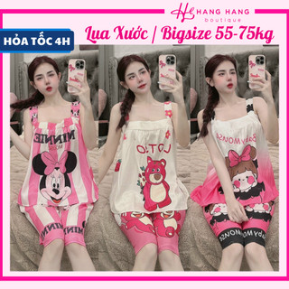 Đồ ngủ nữ bigsize 55-75kg, đồ ngủ 2 dây bản to quần lửng lụa xước mềm 75LS01, đồ bộ nữ đồ mặc nhà dễ thương sang chảnh