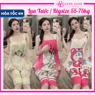 Đồ ngủ nữ bigsize 55-75kg, đồ ngủ 2 dây bản to quần lửng lụa xước mềm 75LS01, đồ bộ nữ đồ mặc nhà dễ thương sang chảnh
