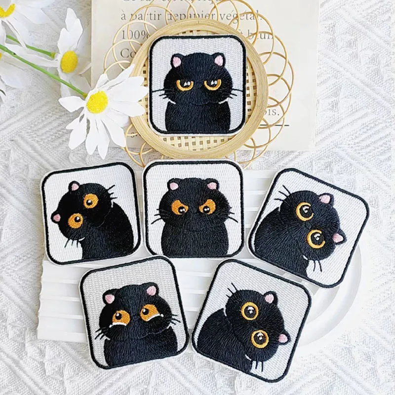 Sticker ủi nhiệt thêu logo MÈO ĐEN CUTE - Miếng dán trang trí quần áo ...