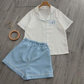 Set đồ bộ pijama nữ CÓ BIGSIZE vải đũi xốp mềm mát phối viền màu họa tiết thú dễ thương SET825