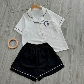 Set đồ bộ pijama nữ CÓ BIGSIZE vải đũi xốp mềm mát phối viền màu họa tiết thú dễ thương SET825