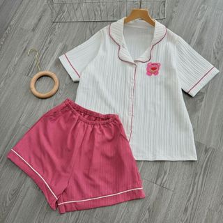 Set đồ bộ pijama nữ CÓ BIGSIZE vải đũi xốp mềm mát phối viền màu họa tiết thú dễ thương SET825