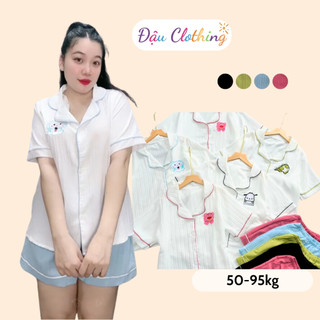 Set đồ bộ pijama nữ CÓ BIGSIZE vải đũi xốp mềm mát phối viền màu họa tiết thú dễ thương SET825