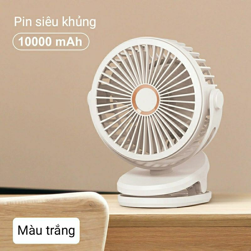 Quạt mini, quạt sạc, kẹp xoay 720 độ, pin 10.000mAh sử dụng 16 giờ liên tiếp.