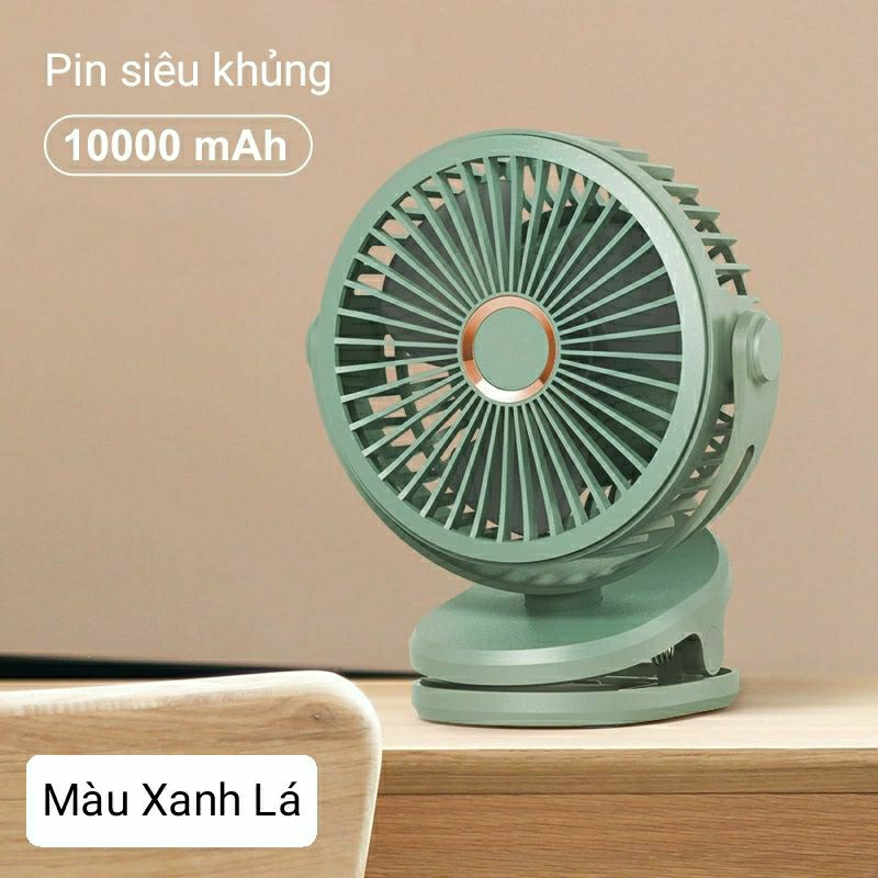 Quạt mini, quạt sạc, kẹp xoay 720 độ, pin 10.000mAh sử dụng 16 giờ liên tiếp.