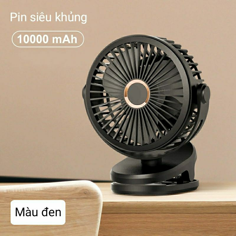 Quạt mini, quạt sạc, kẹp xoay 720 độ, pin 10.000mAh sử dụng 16 giờ liên tiếp.