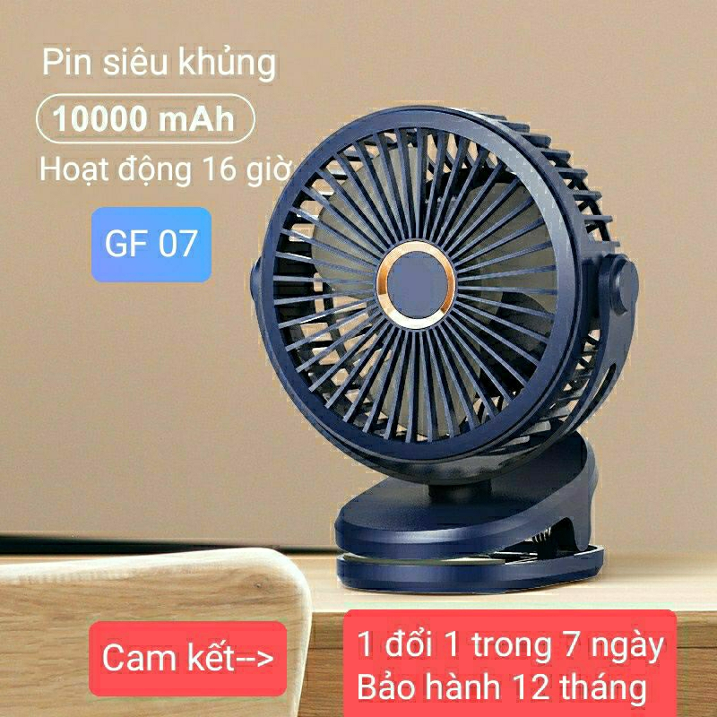 Quạt mini, quạt sạc, kẹp xoay 720 độ, pin 10.000mAh sử dụng 16 giờ liên tiếp.